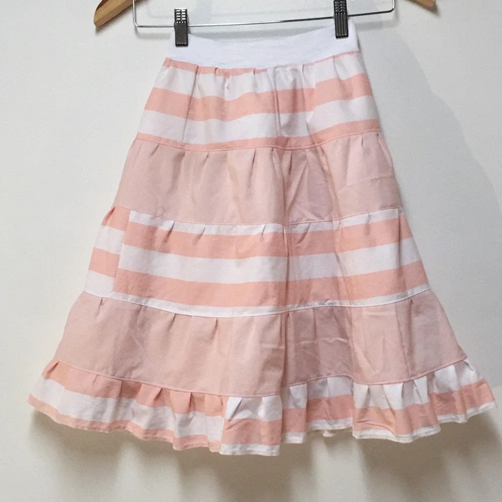 Skirt Girls‎ 4 100% Cotton Maxi Lined Pink Stripe Ruffle Tier Mom and Pop's Kids